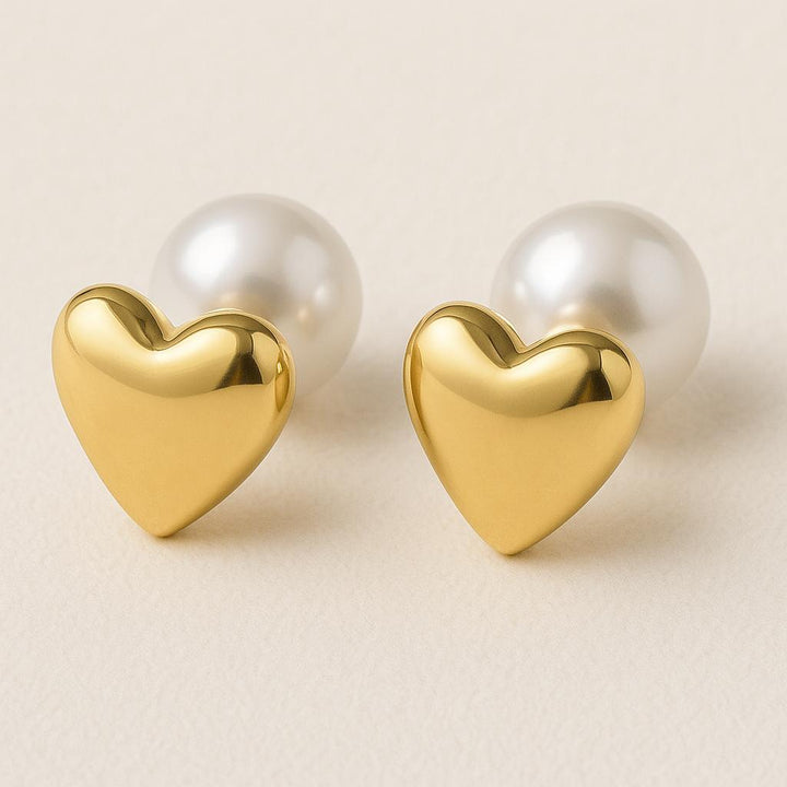 "Alurea" – Front-Back Earrings with Heart and Pearl