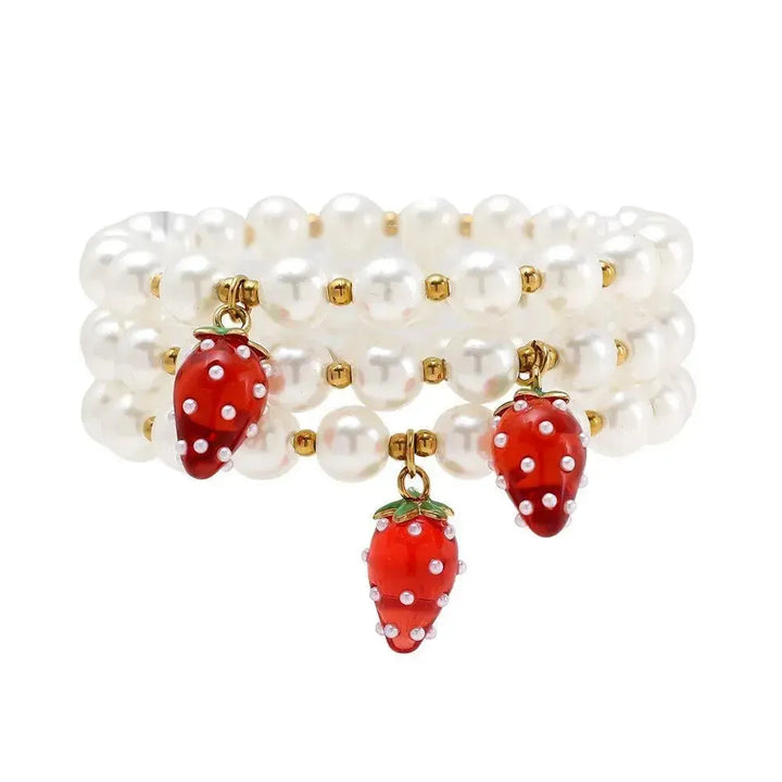 "Liravella" 3-Strawberry In Pearl Bracelet