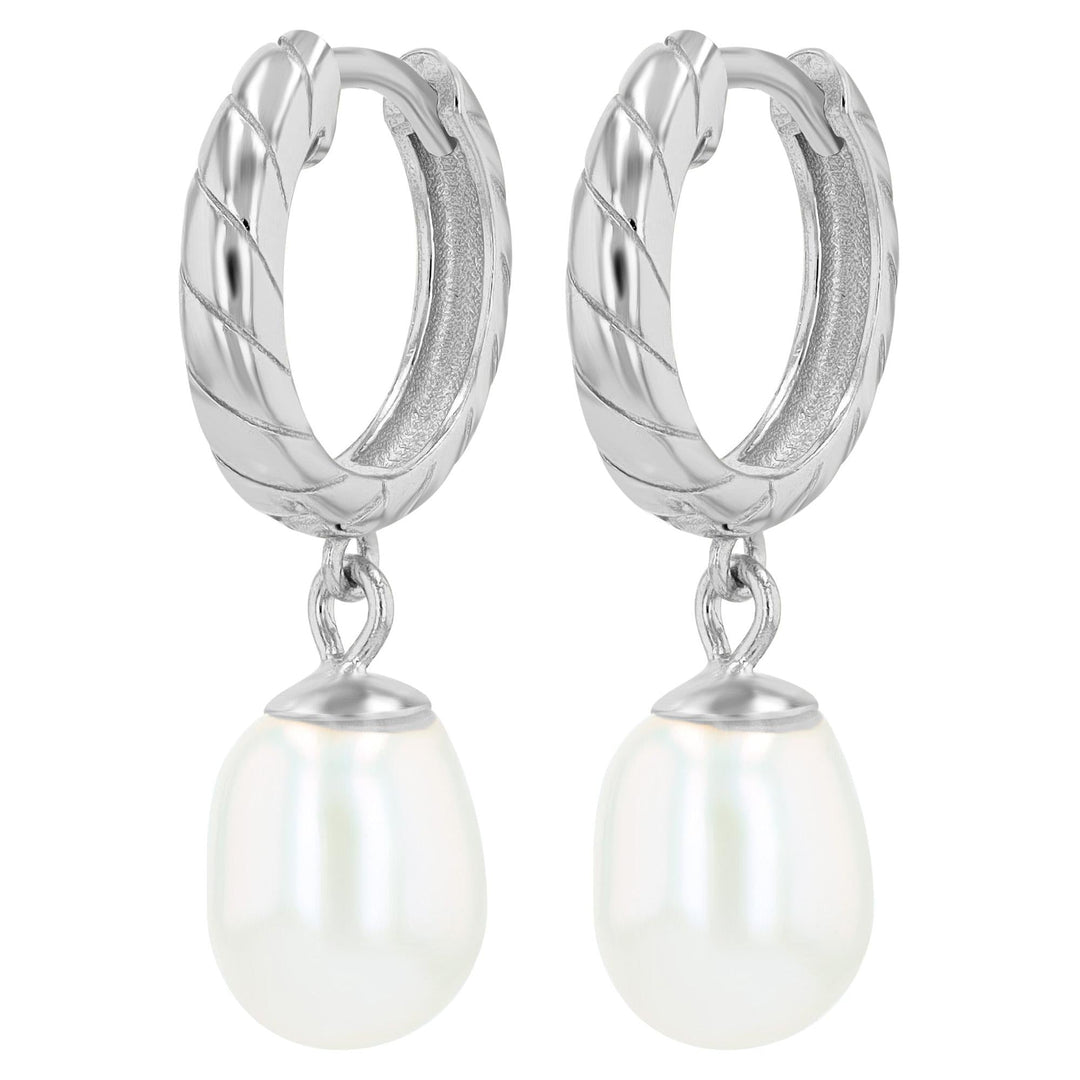 "Elaris" – 925 Silver Hoop Earrings with Real Freshwater Pearl