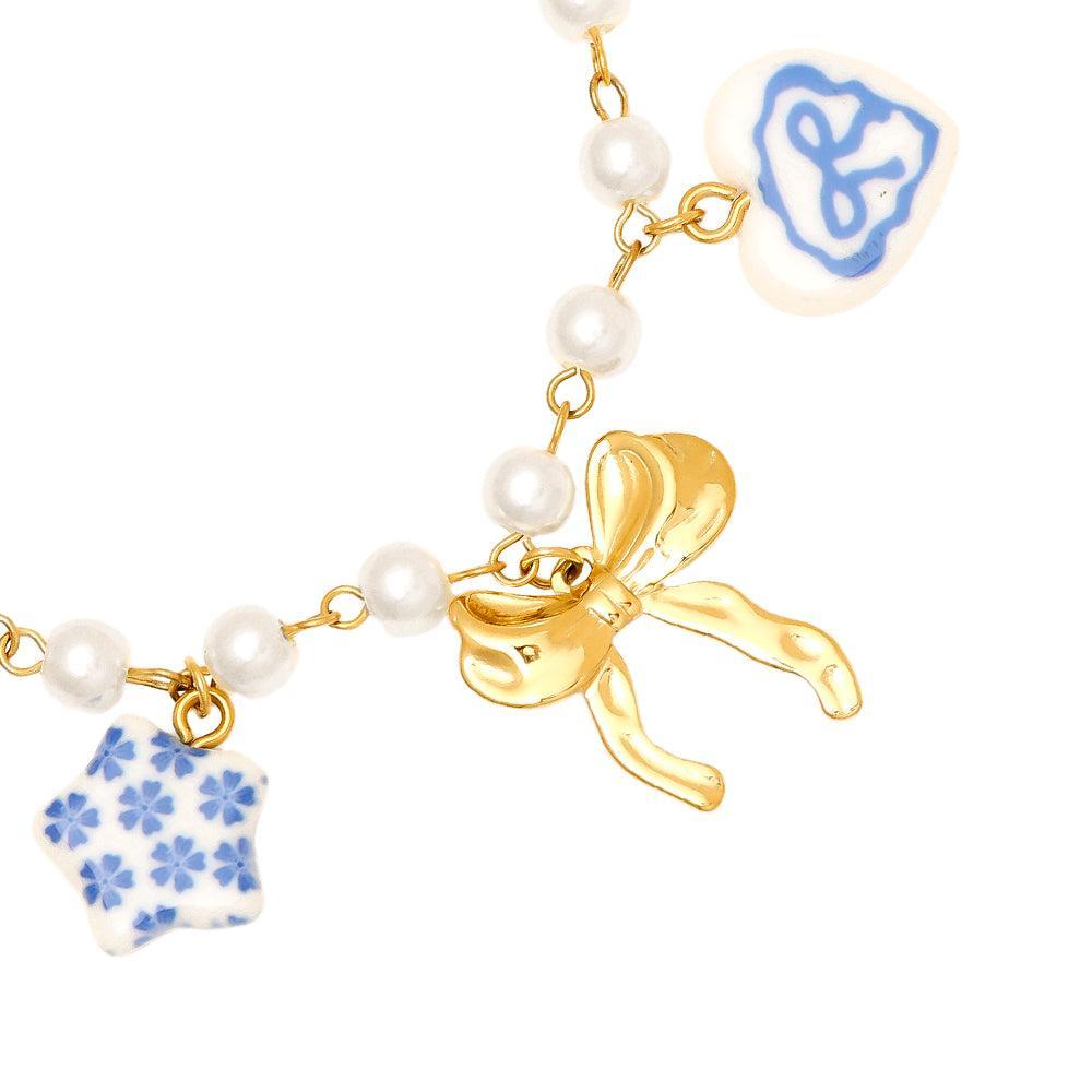 "Lioraé" – Stainless Steel Bracelet with Ceramic Beads & Fancy Charms, 18 cm + 4 cm