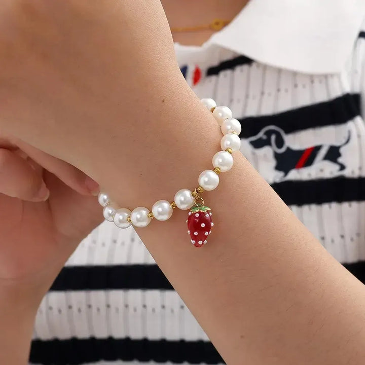 "Liravella" 3-Strawberry In Pearl Bracelet