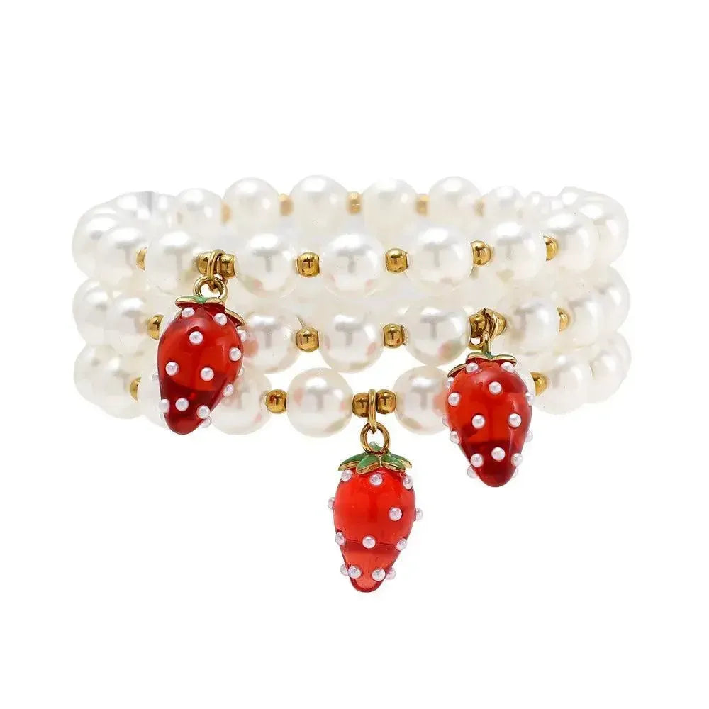 "Liravella" 3-Strawberry In Pearl Bracelet