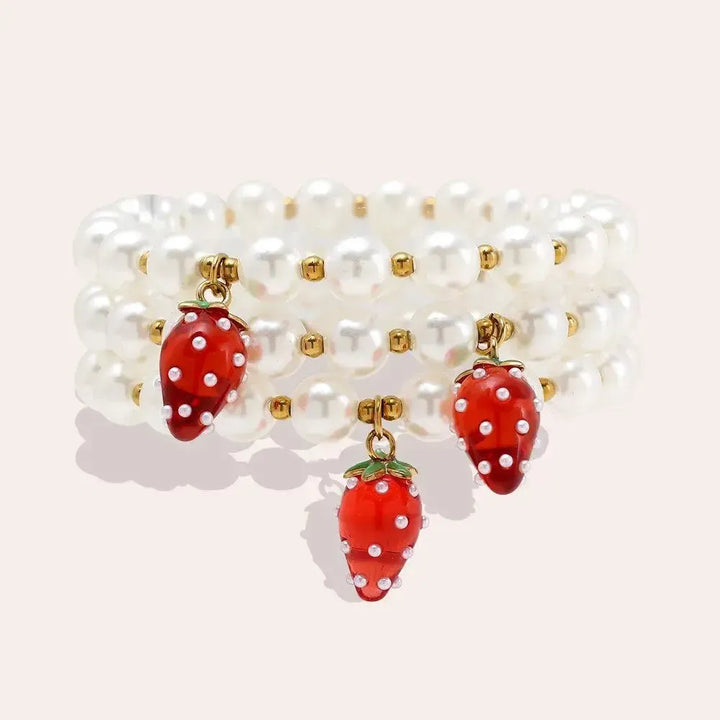 "Liravella" 3-Strawberry In Pearl Bracelet