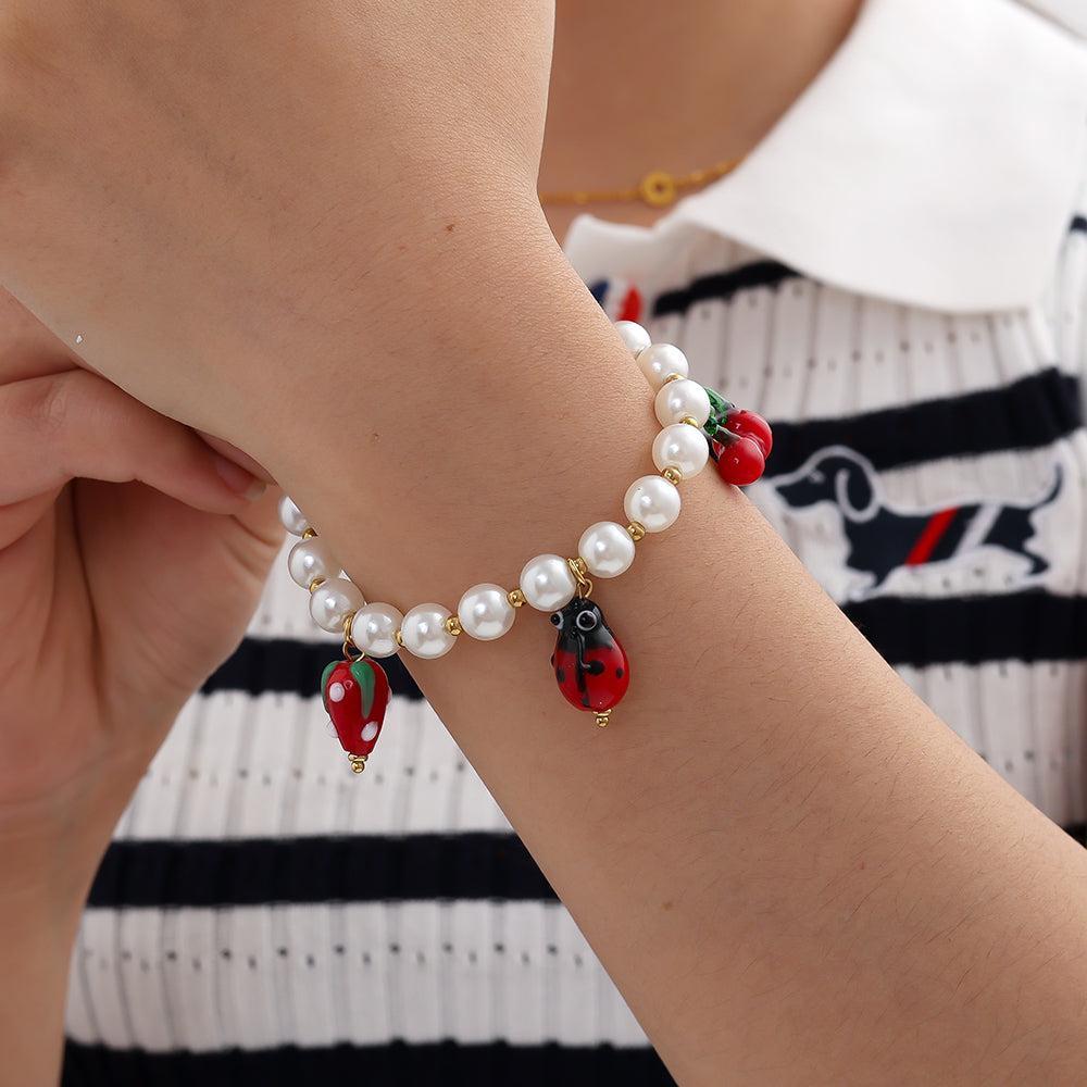 "Solariva" Fruit In Pearl Chain Bracelet